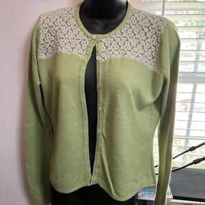 Free People Womens Cardigan Sweater Blue Short Wool Beaded Lace 90s Vintage L